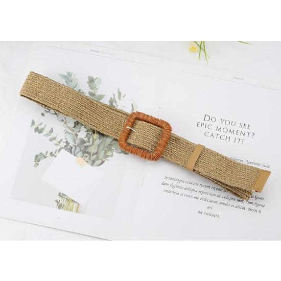 Pp Grass Woven Belt Women'S Retro Cotton And Linen Ethnic Style Dress Waist Seal Square Buckle Decorative Belt