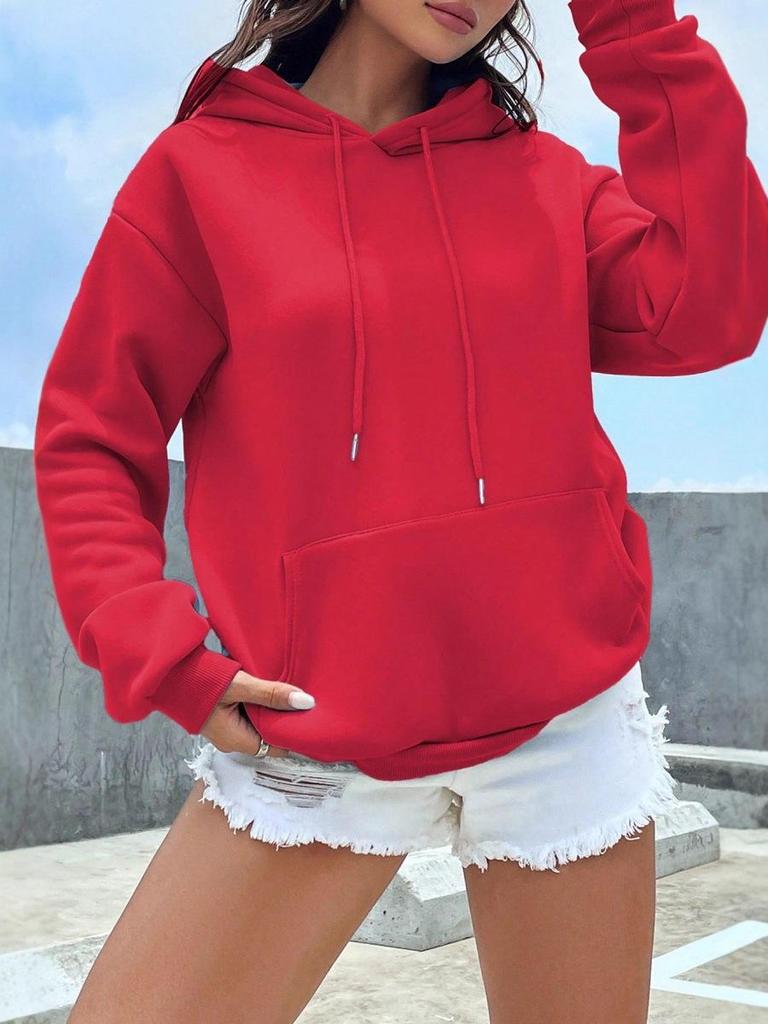 Women's Autumn & Winter Solid Color Casual Loose Pullover Hooded Sweatshirt