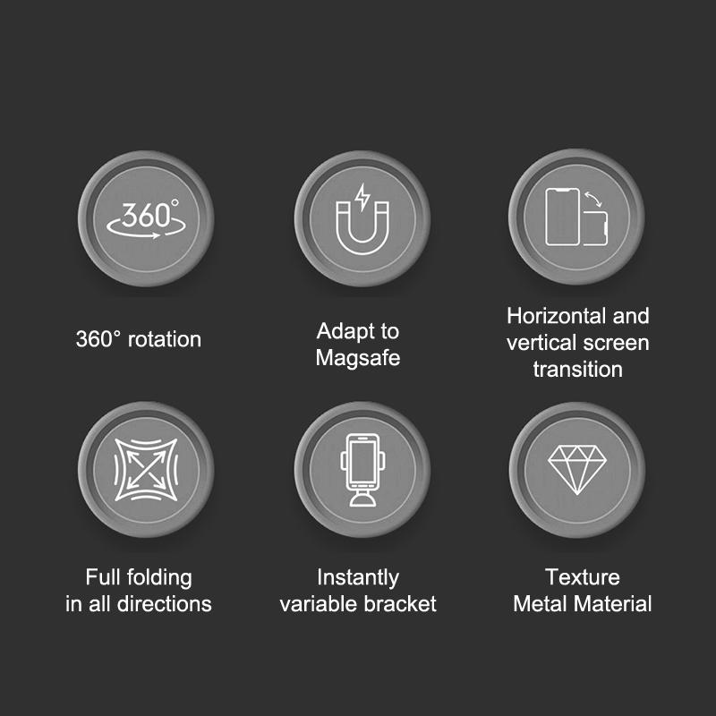Doppelseitige Halterung Faltbarer 360° drehbarer Ständer mit starkem Magnet und Fingergriff-Unterstützung (Ganzmetallständer)