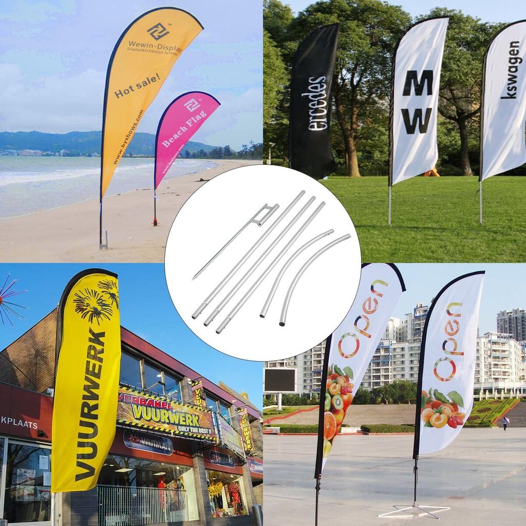 Advertising Flag Pole, 12 X Feather Flag Bundles with Ground Spike, 16 Ft Windless Flag Pole Sets with Ground Mounting Stake, 6pcs Swooper Flag Pole