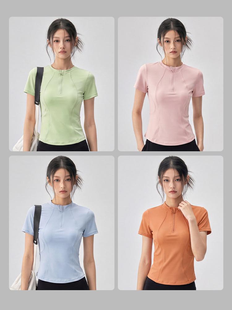 Women's Versatile Half-Zip Pilates Slimming Short Sleeve T-Shirt