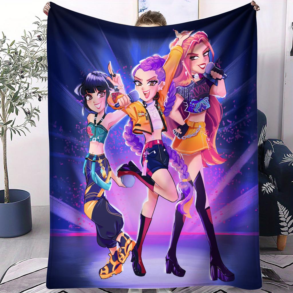 K-pop Girl Group HUNTR/X Starlight Themed Flannel Blanket for Adult Quality Soft Warm Universal Blanket for Travel Picnic Home