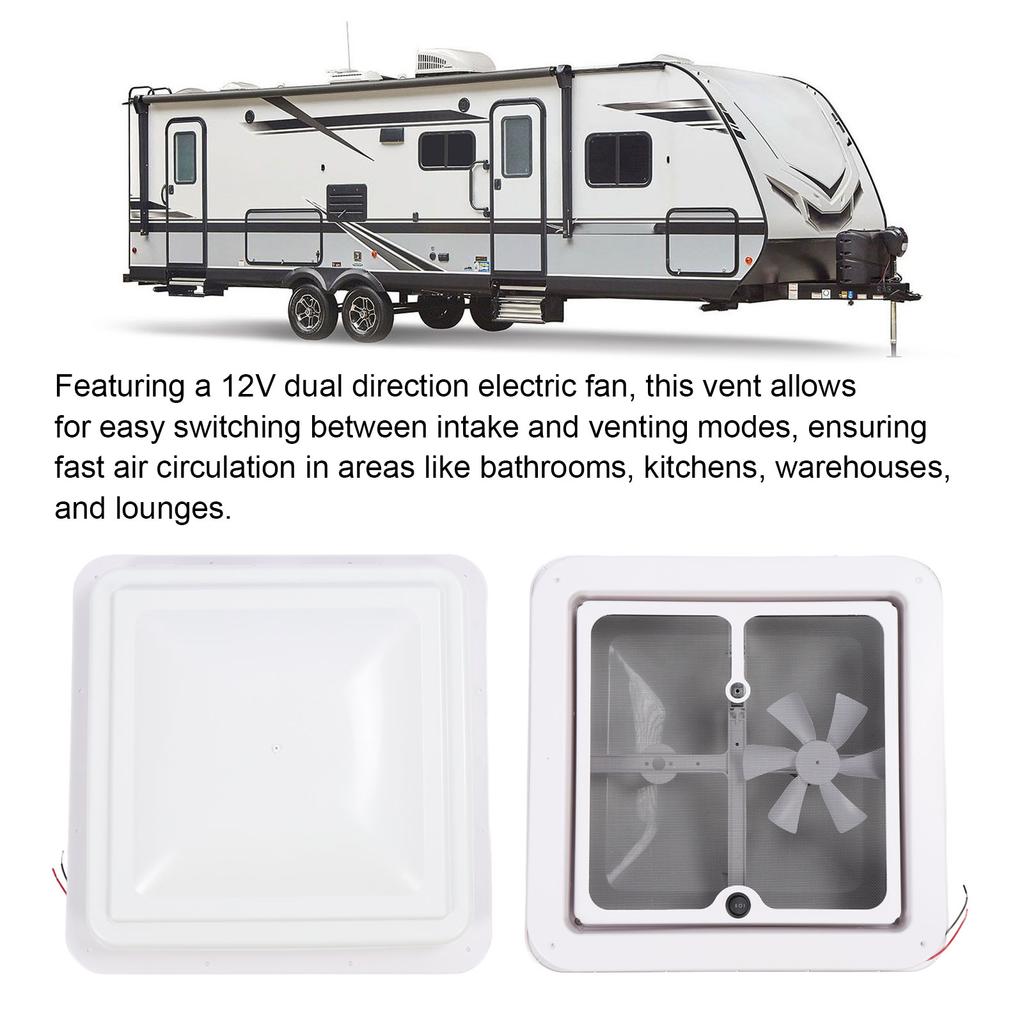 13.39×13.39inch RV Roof Vent with Fly Screen and Support Rod Tight Sealing Water Resistant Motorhome Ceiling Vent Fan