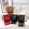 Fashionable design bucket bag   Personalized Rivet Shoulder Bag Fashion Tassel Trend Crossbody Small Square Bag