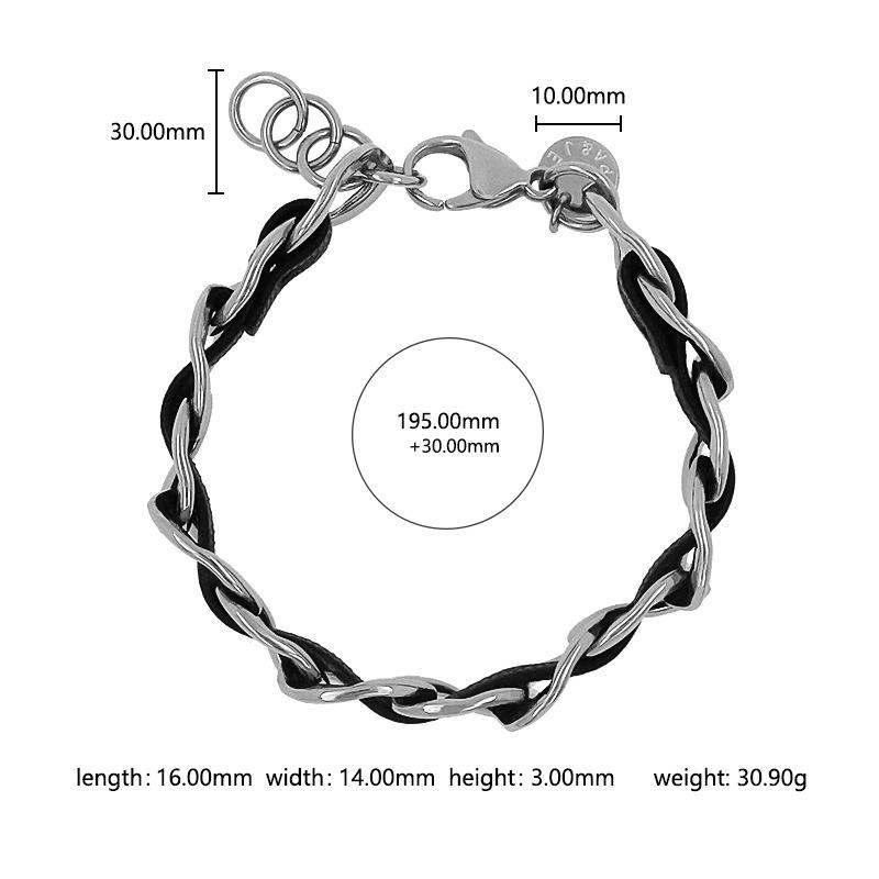 Dual-Tone Leather Rope Stainless Steel Bracelet - European & American Fashion