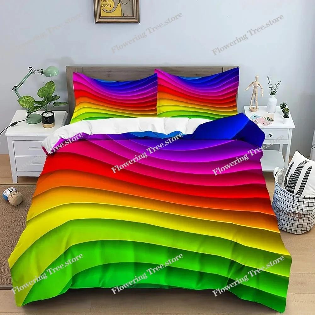 3D Duvet Cover Set Abstract Bedding Set Luxury Rainbow Swirl Quilt Cover With Zipper Closure Queen Size Comforter Cover