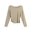 Womens Long Sleeve T-Shirt Irregular Bow Tie Design Solid Color Slim Fit Casual Top Daily Wear
