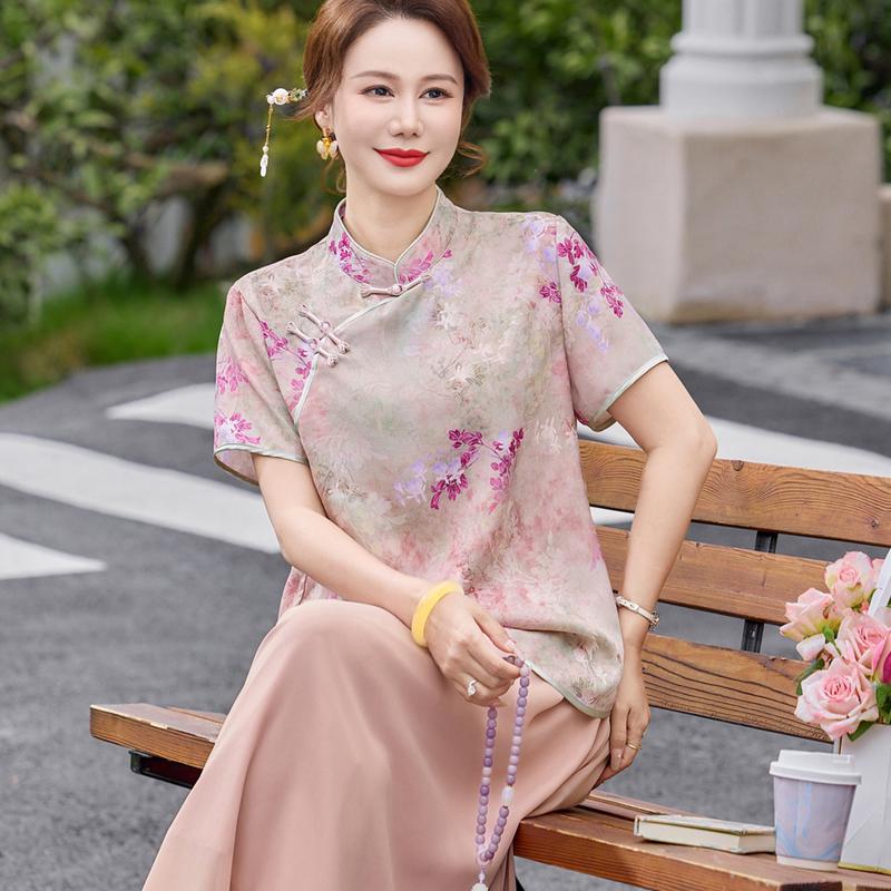 Yu Zhaolin New Chinese Style Summer Outfit for Middle-aged Women 2XL