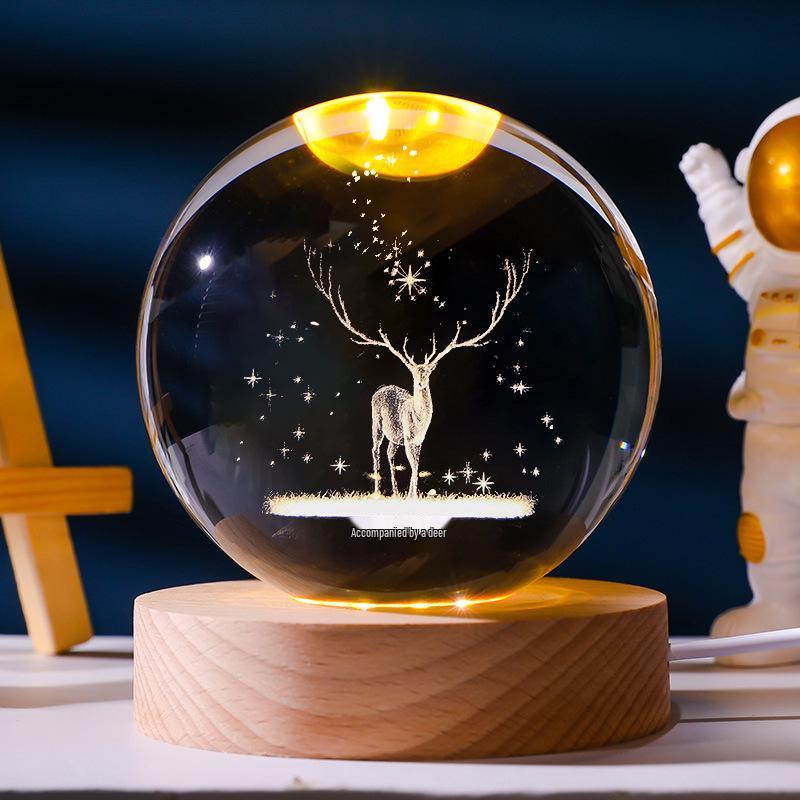 Flickering Crystal Ball Night Light with Engraved Solid Wood Base - Perfect as a Birthday Gift or Creative Graduation Ornament.