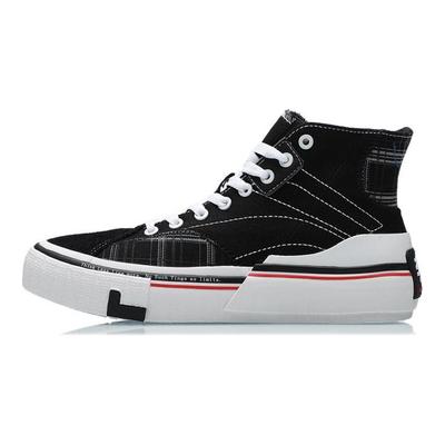 LiNing Canvas Hi Slip Resistant Cushioning Abrasion Resistant Lightweight High Top Skateboard Shoes Women's Black White AECR008-4
