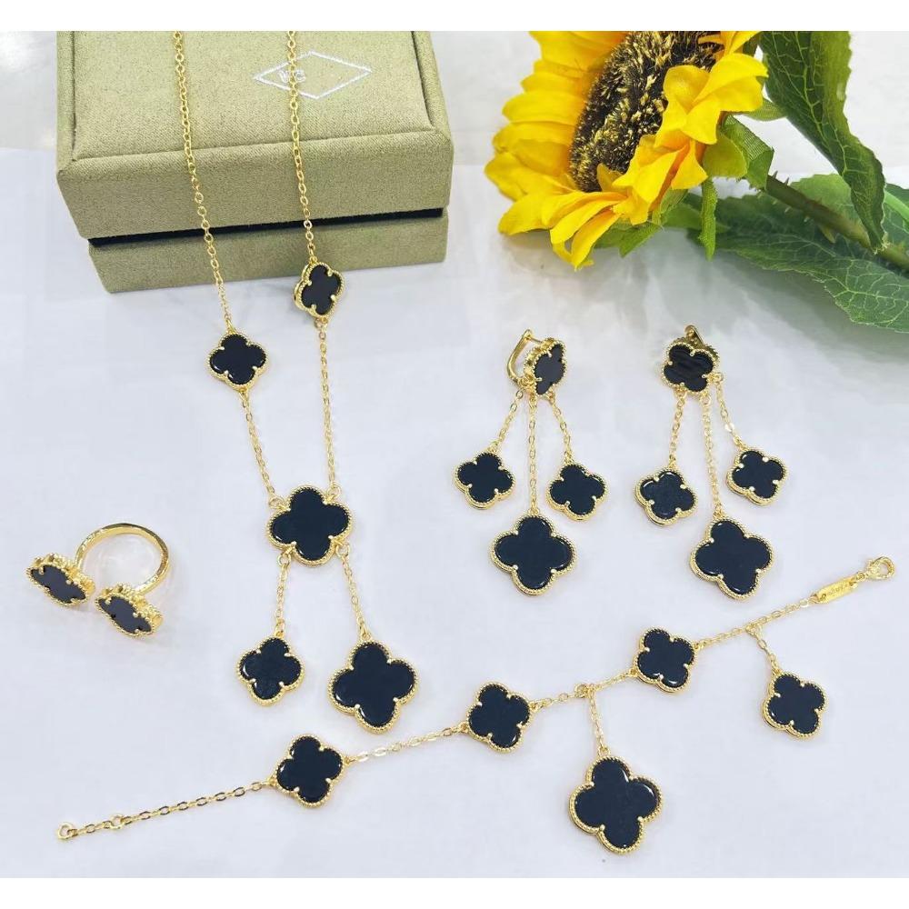 5-Piece Set New Four-Leaf Clover Jewelry Set Fashion Tassel Earrings Temperament Simple Versatile Senior Sense Of Necklace Earrings Bracelet Set