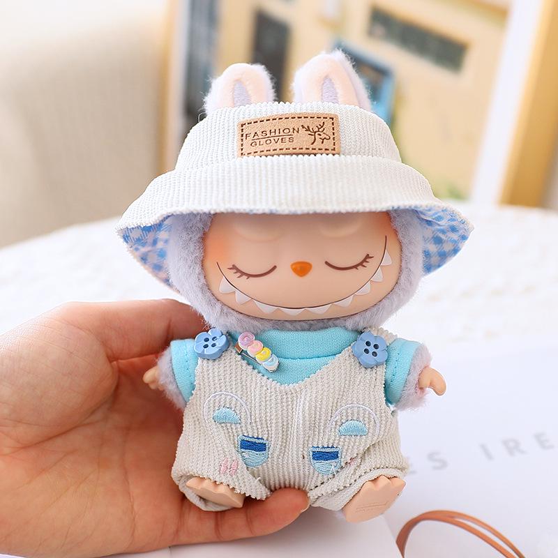 17cm Second Gen Labubu Blind Box Doll Clothes: Cute Sit-Party Overalls Set