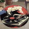 Vinyl Record Player Round Rug Flannel Printed Carpet Music Theme Home Decor Cozy Soft Floor Mat Living Room Indoor Use