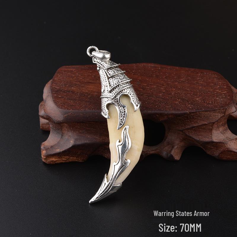 Sterling Silver Wolf Tooth Pendant Necklace: Real Wolf Dog Tooth Tip, Men's & Women's Retro Tibetan Silver Long Necklace.