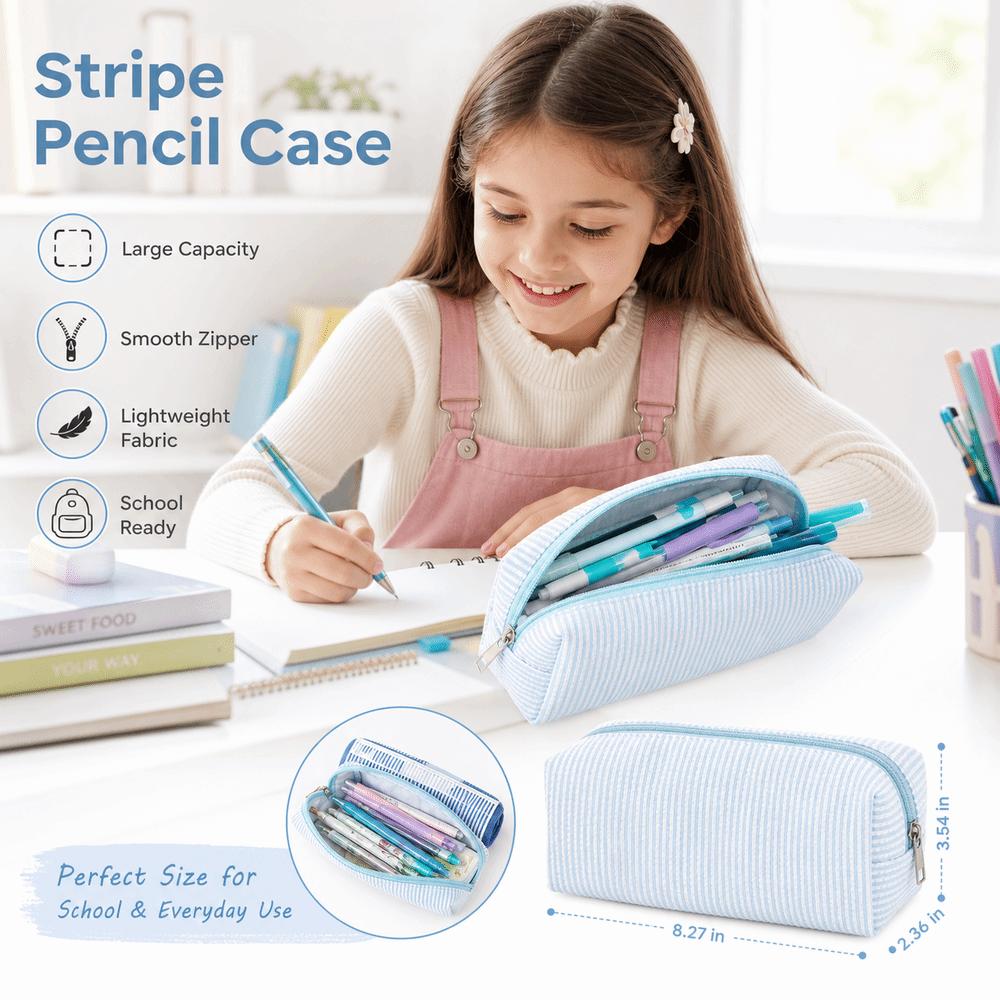 Stripe Pattern Pen Pouch Large Capacity Makeup Pouch New Pen Bag School Supplies