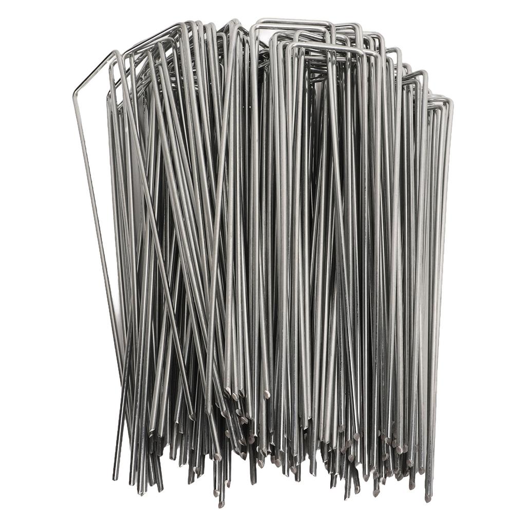 100Pcs U Shaped Garden Stakes Galvanized Steel Landscape Stakes Pins for   Barrier Sod Fabric Decorations