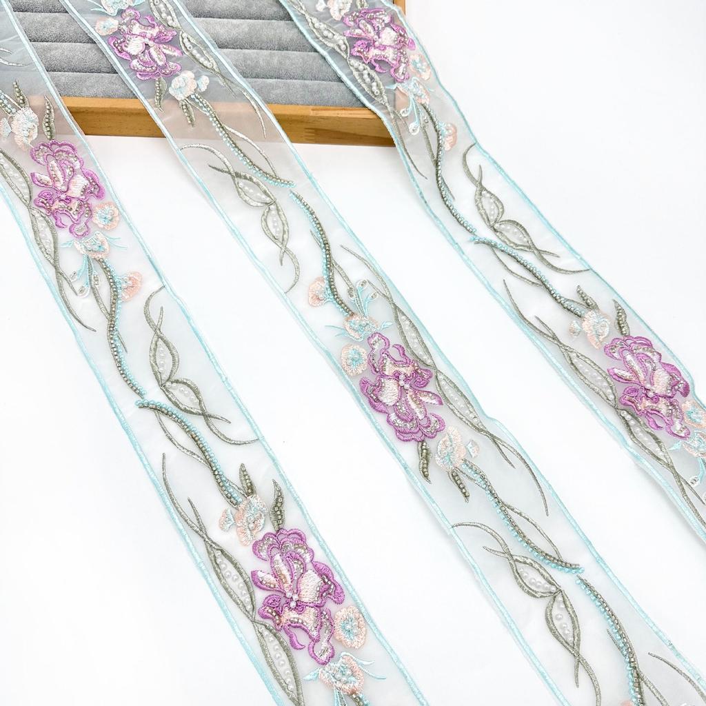 6.5Cm Pastoral Ethnic Style Bead Embroidery Three-Dimensional Flower Barcode Hanfu Neckline Belt Decorative Lace Accessories