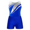 Girls Dance Leotard Sleeveless Round Neckline Patchwork Design Shiny Rhinestones V Front Waistband Shorts