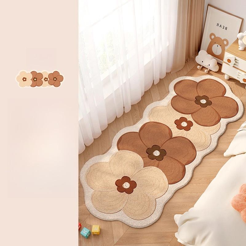 Dopamine Floral Plush Carpet Thick Soft Fluffy Bedroom Bedside Rug Washable Non Slip Floor Mat For Living Room Home Decor