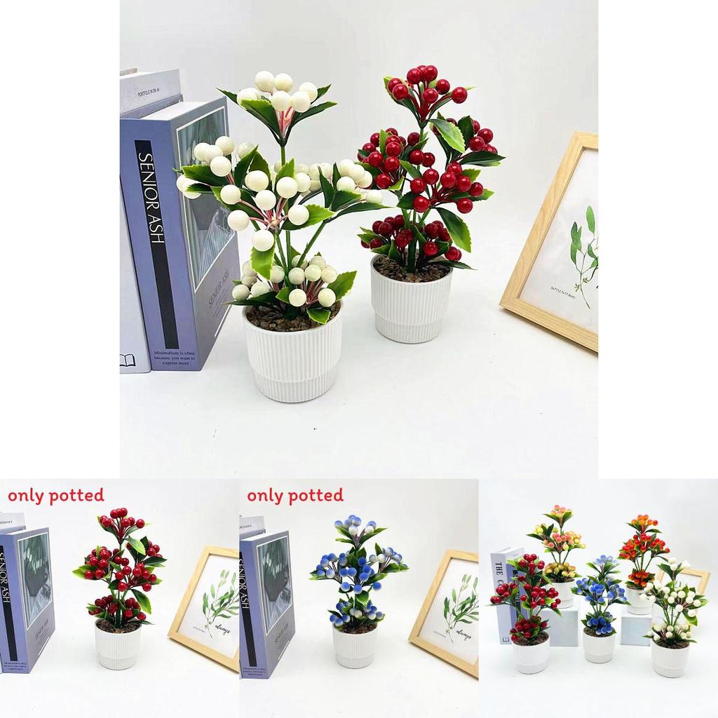 Simulated Berry Potted Plant Artificial Green Plant With Stone Decoration For Home And Event Styling