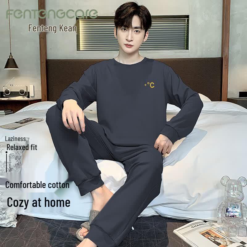 FENTENGCARE Men s Spring/Summer Cotton Long Sleeve Pajama Set XL