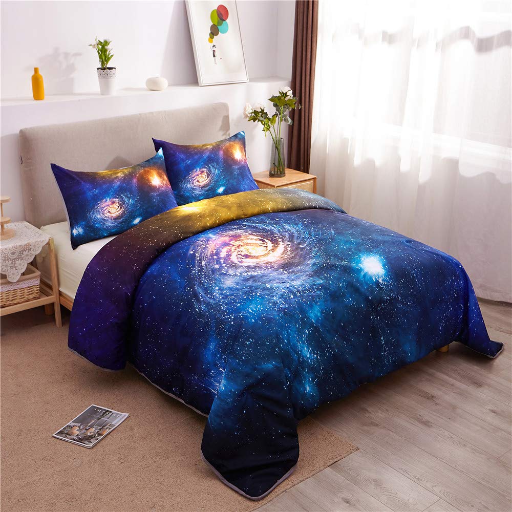 Galaxy Comforter Sets, 3D Outer Space Themed Bedding, All-Season Quilted Duvet, for Children Boy Girl Teen Kids with Pillow Sham