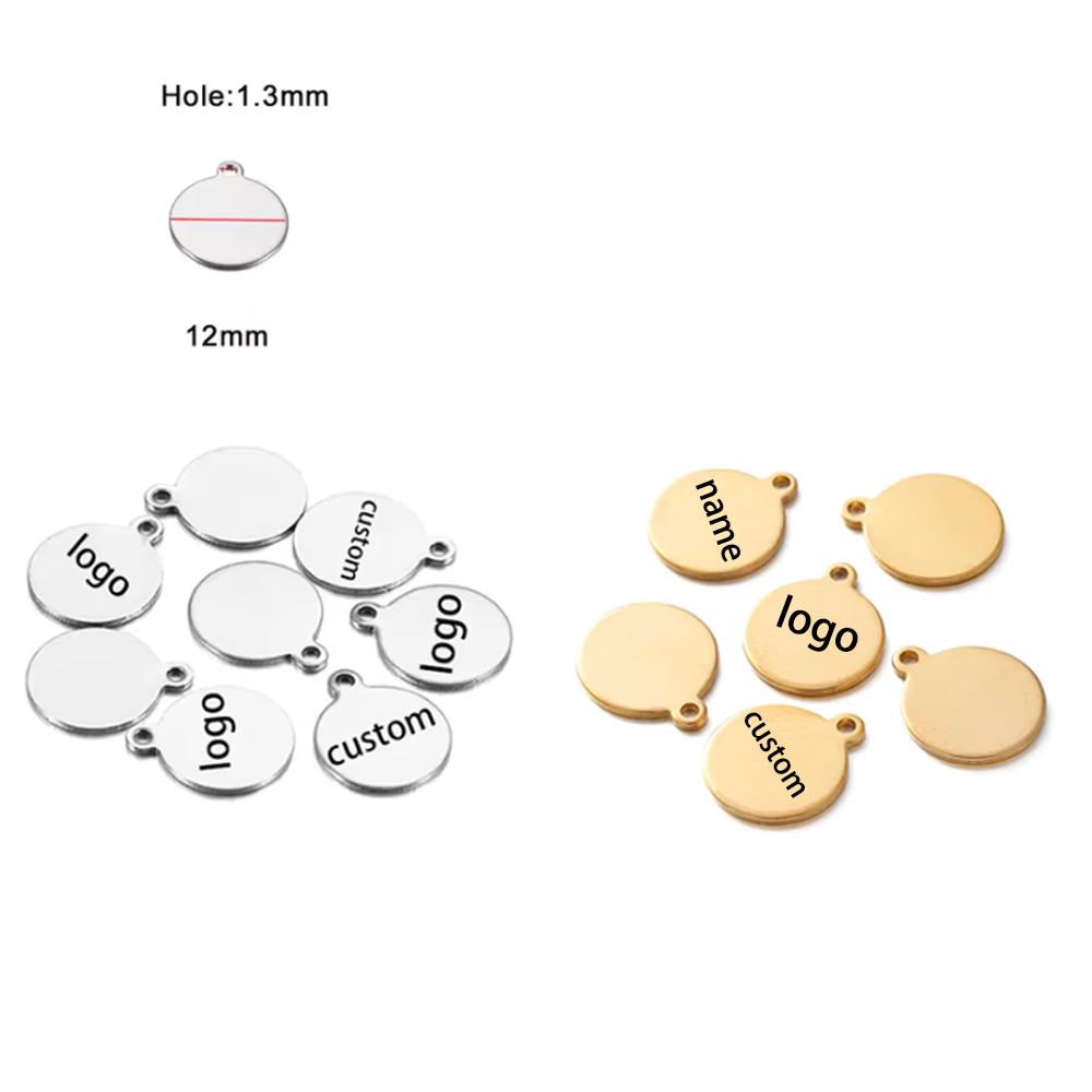 30/50pcs Laser Engraved Logo Tags Stainless Steel Circle Tag 6mm-12mm Round Charm Engravable Pendants for Jewelry Making