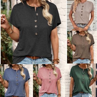 2025 Summer Women's Solid Color Casual Round Neck Short Sleeve T-shirt
