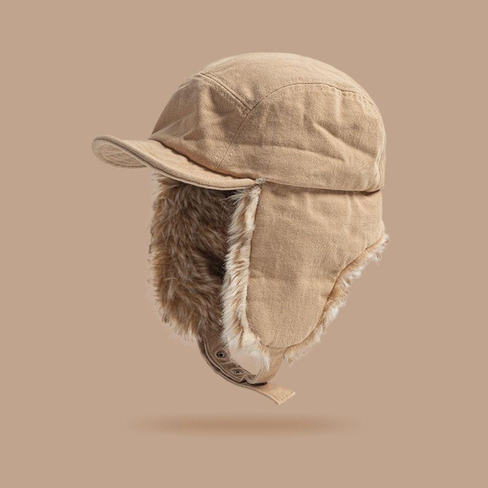 Windproof Lei Feng Hat Plush Earflap Ski Headwear Retro Style Ski Pilot Cap For Men and Women