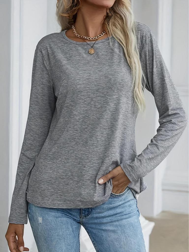 New 2023 Autumn/Winter European & American Women's Solid Color Round Neck Long Sleeve T-shirt