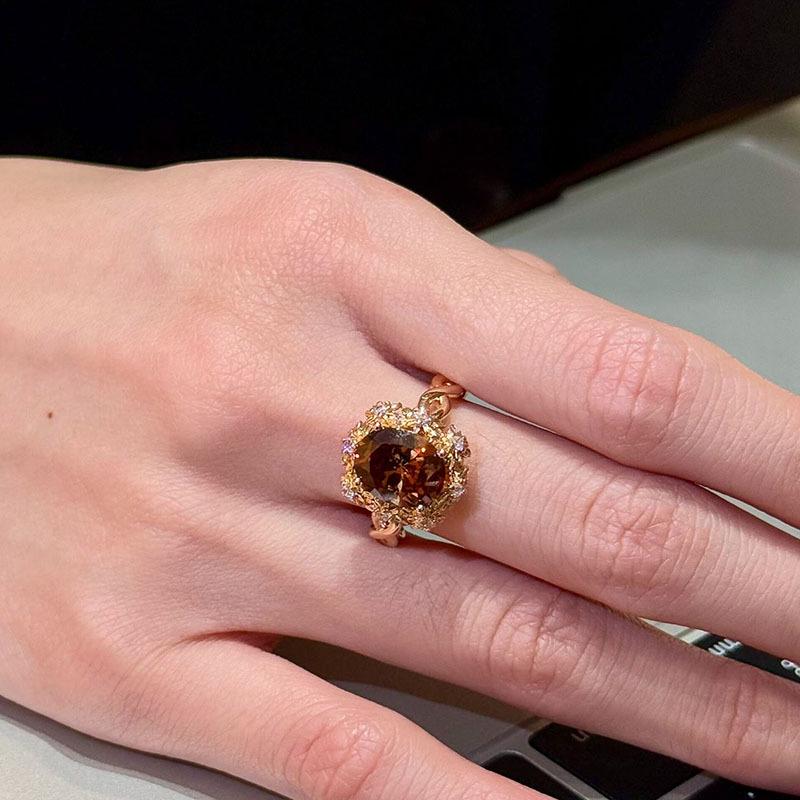 Classic inlay diamonds small flower ruby dark gemstone rings for women high-end and exquisite ring adjustable banquet jewelry