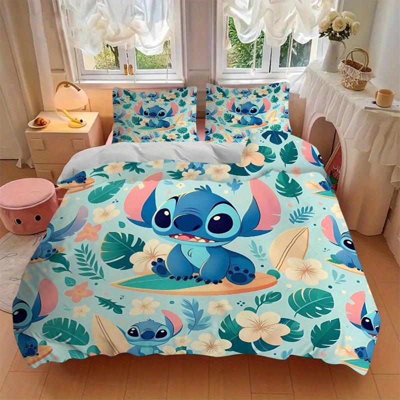3pcs Stitch Flower Quilt Cover Set (1 Quilt Cover + 2 Pillowcases Without Pillow Core), High-Definition Printing for Home and Dormitory.B086