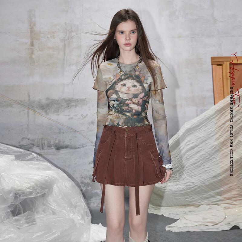 UNIFREE Vintage Artistic Faux Two-Piece Slim T-Shirt M
