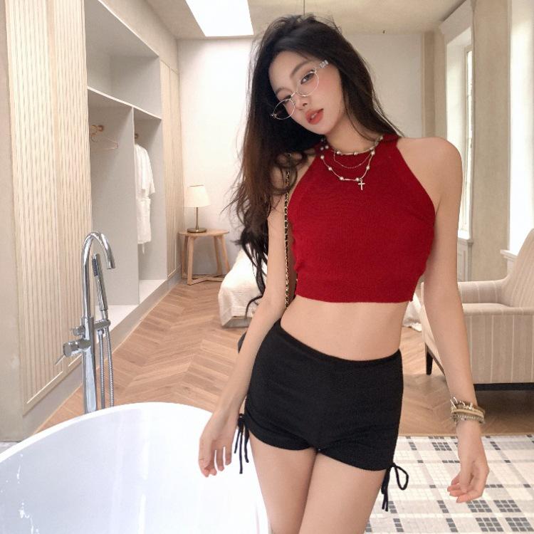 

2026 Korean Sexy Color Block High Waist Split Swimsuit for Women - Conservative Flat Leg Bikini, Perfect for Hot Spring Holidays XL червоний