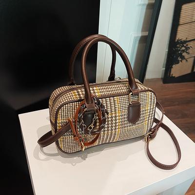 Neue Herbst- und Winter-Nischen-Populäre Woll-Bowlingtasche mit Farbkontrast, tragbare Schulter-Damentasche