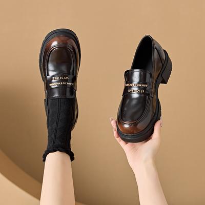 Small Size Authentic Leather Loafers Women's Retro Rub Colored Platform British Leather Shoes Women's Buckle Casual Shoes Women's Ankle Boots
