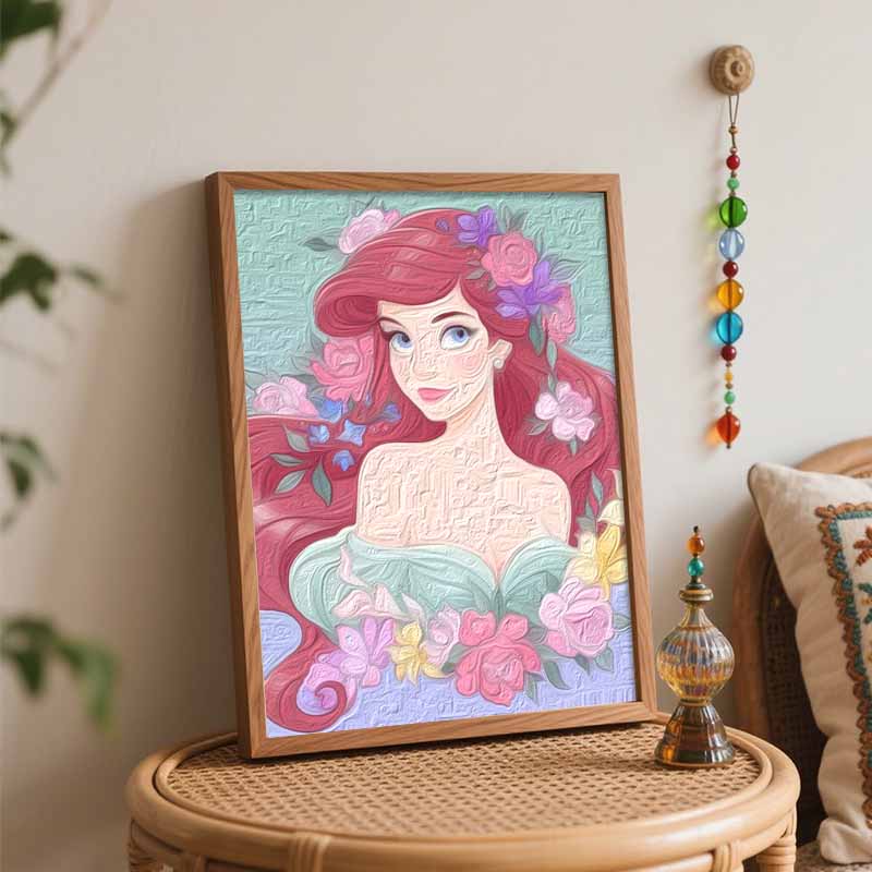 Disney digital oil painting Ariel princess floral art handmade diy gift home decoration