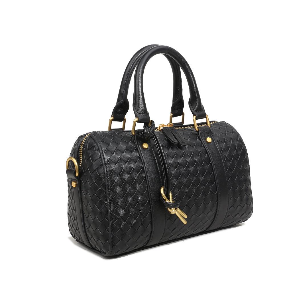 Woven Cowhide Boston Pillow Bag Handcrafted Stylish Commuter Shoulder Crossbody Handbag