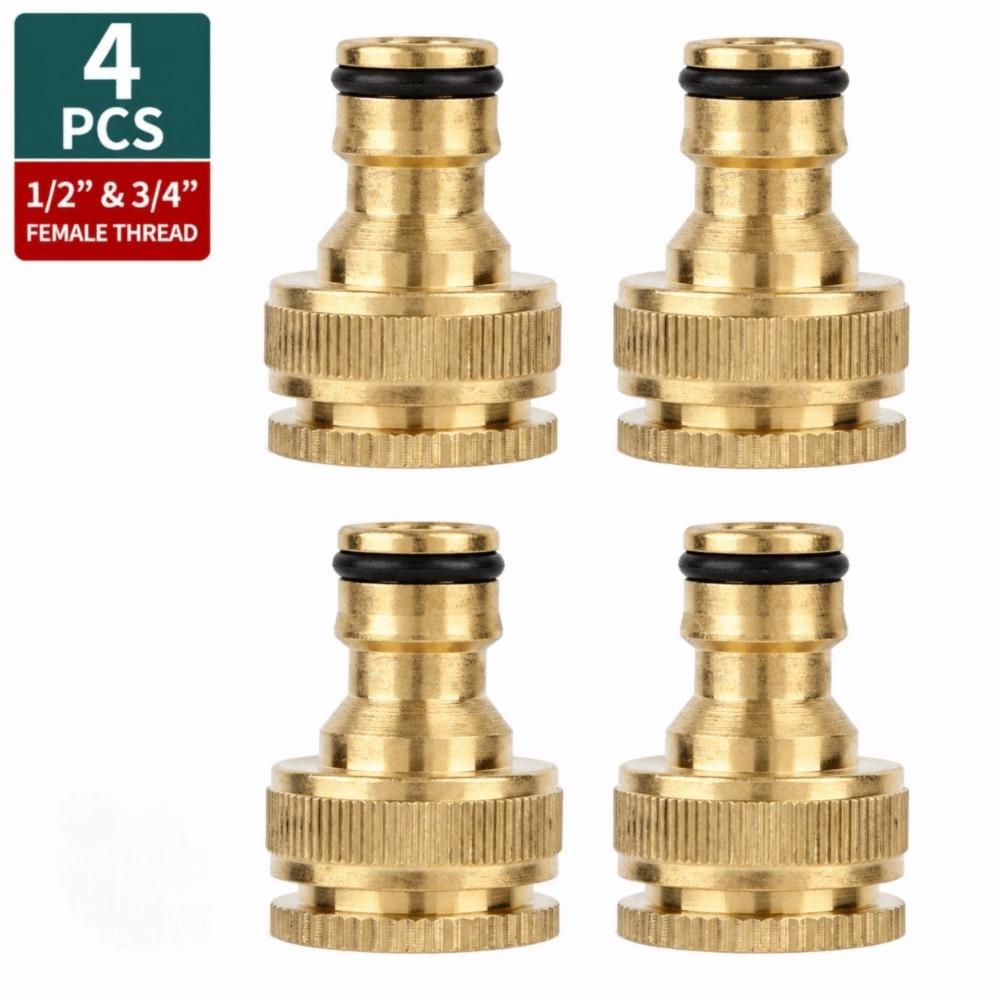 4PCS Brass Hose Quick Connector 1/2" and 3/4" Female Thread Hose Adapter  Yard Watering