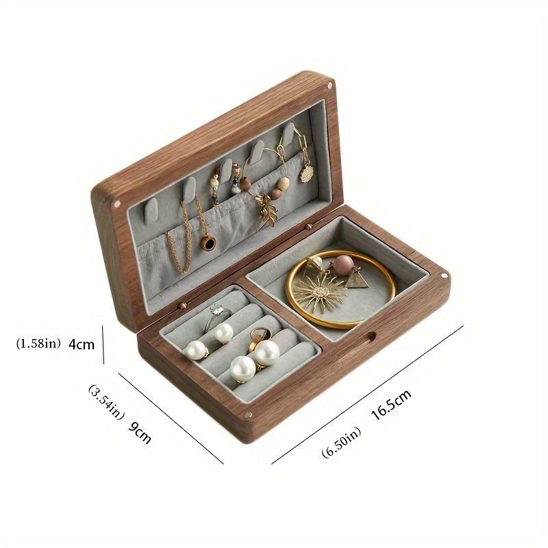 Boîte à bijoux haut de gamme en bois massif Noyer noir bois rétro petite fine portable boîte de rangement pour bagues bijoux en or, Boîtes à bijoux