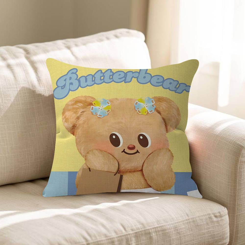 Cute Butterbear Maple Design Cushion Cover Happy Autumn Harvest Decor Holiday Decorati Pillow Cover
