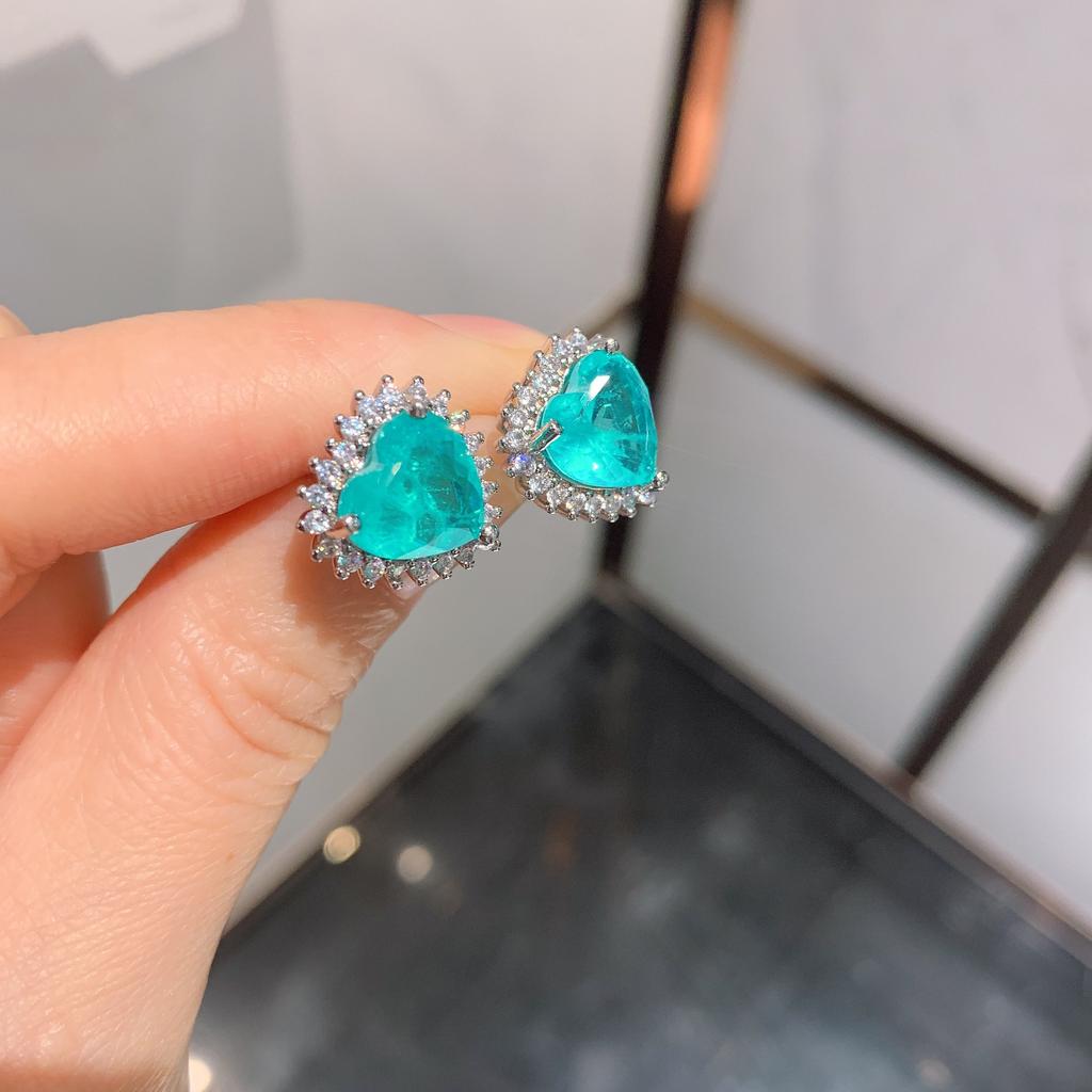 S925 Silver Needle Paraiba Necklace Earrings Jewelry Two Piece Set Wedding Banquet Party Accessories