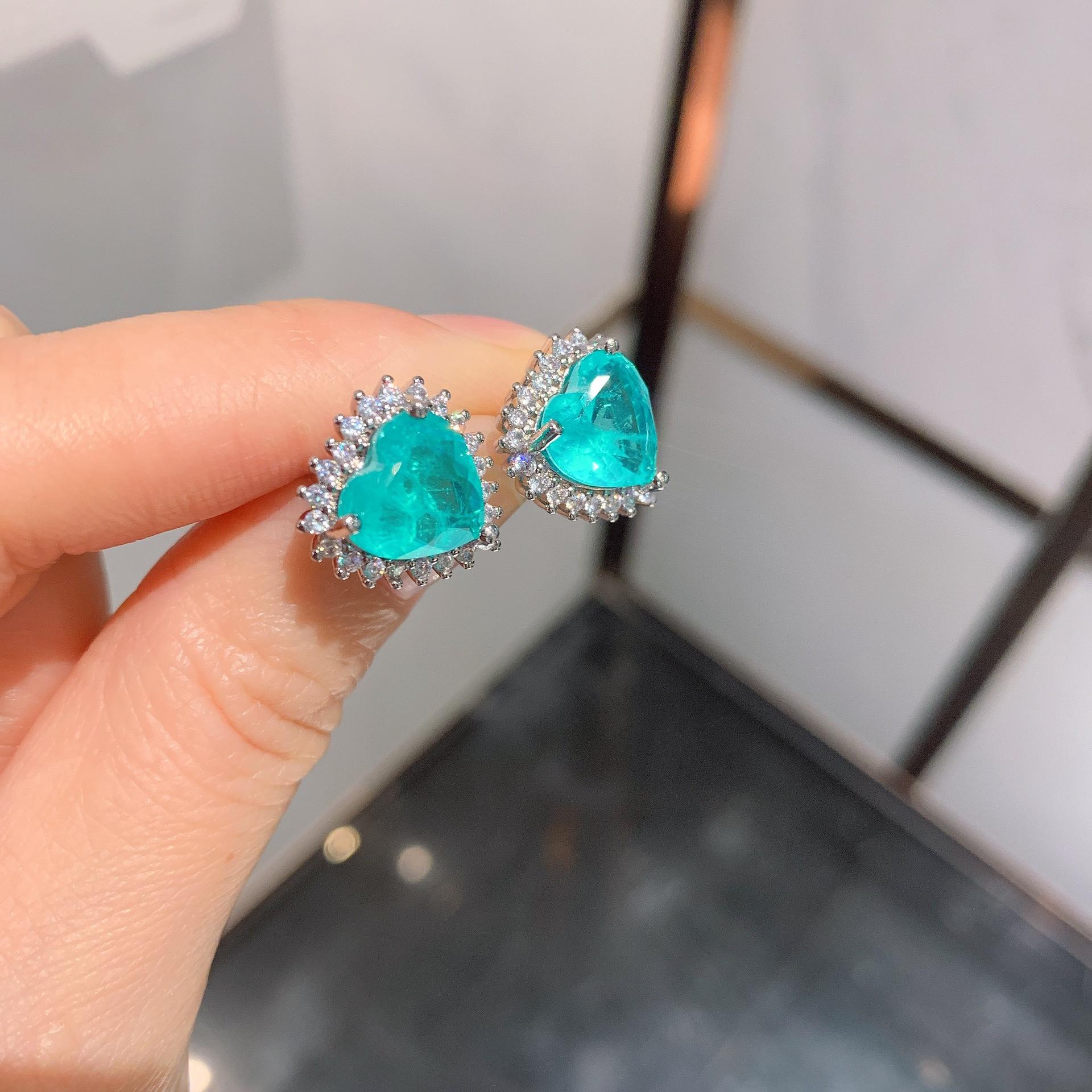 

S111 Silver Needle Paraiba Necklace European and American Earrings Jewelry Two-piece Set, Wedding Dinner Party Accessories