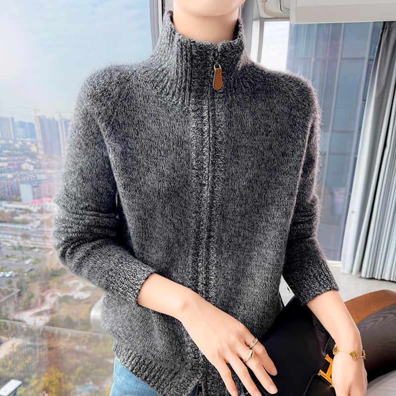 

Женский винтажный красный кардиган из чистой шерсти со стойкой и двойной молнией - Меланжевая пряжа, Утепленный, Свободный крой, Верхняя одежда с длинным рукавом. Extra Large