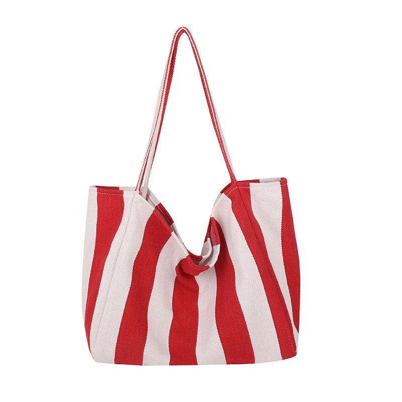 Simple Casual Striped Lazy Wind Large Capacity Tote Bag Female Student Commuting Fashion Shoulder Bag