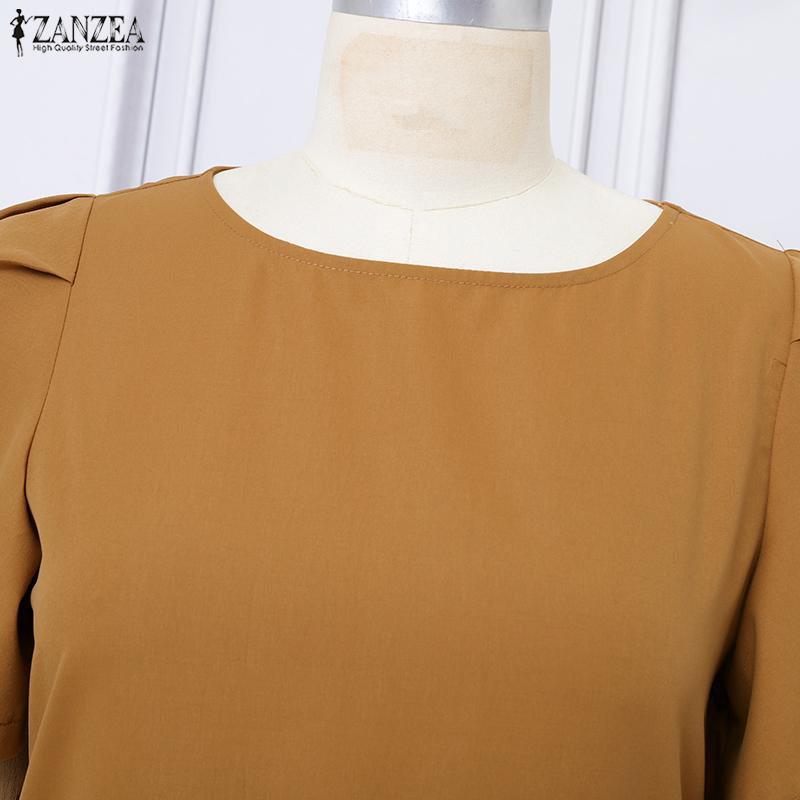 ZANZEA Women Summer Casual Round Neck Short Sleeve Solid Dress