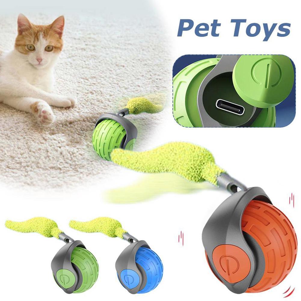 Interactive Cat Toy With Rope Automatic Teaser Cat Ball Rechargeable Smart Pet Electric Toy Dog Cat Training Imitate Mouse