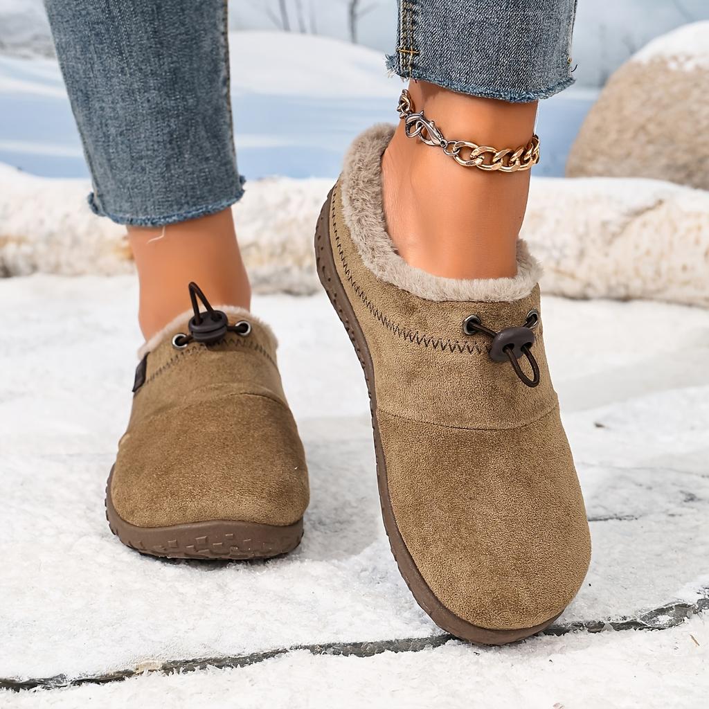 Women Autumn Winter Casual Shoes with Wide Toe Box, Fleece Lined Low Top Round Toe Comfort Walking Boots for Daily Wear