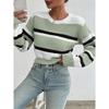 2026 Autumn and Winter Hot Sale New Acrylic Loose Drop Shoulder Round Neck Color Matching Knitted Long Sleeve Ladies Sweater