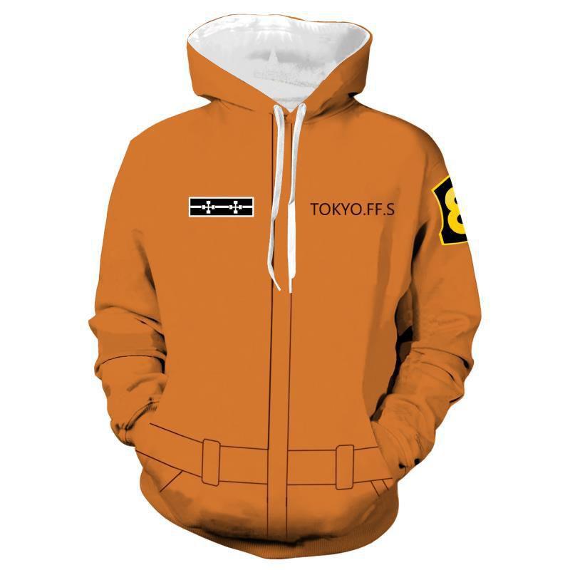Fire Force Anime Men Hooded Zipper Sweatershirts Hoodie Pullover Cosplay Costume